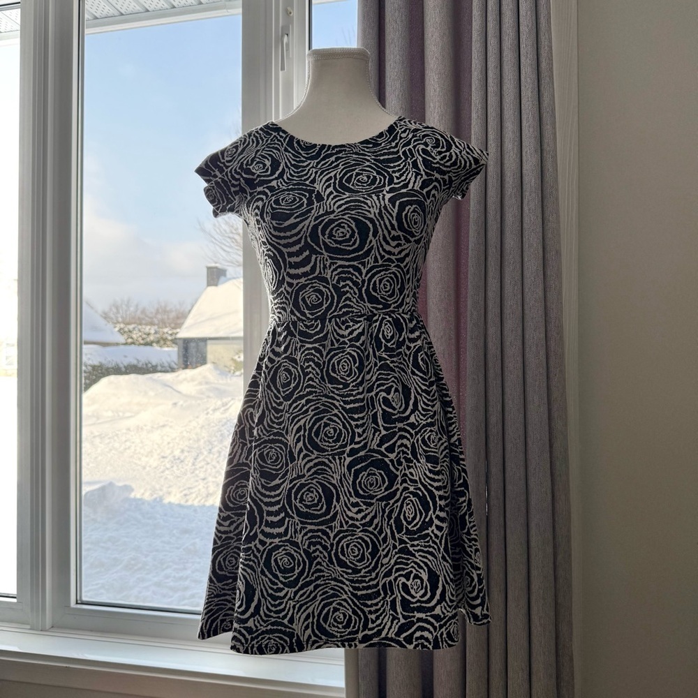 Twik | women's xsmall dark gray and White Rose Pattern Mini Dress